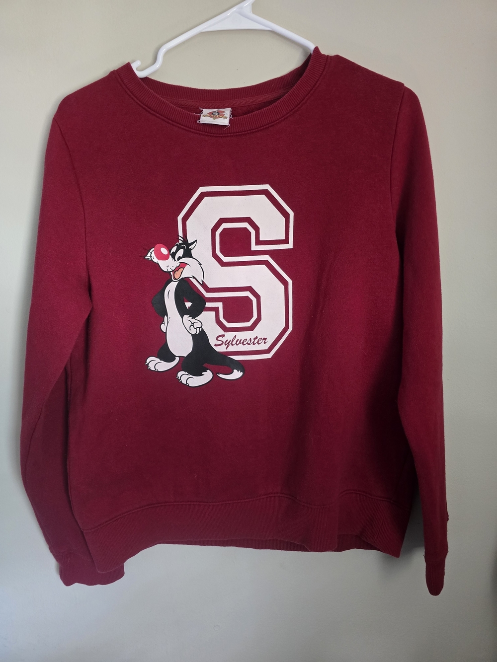 Womens, Vintage Size Small Looney Tunes, Sylvester Graphic Crewneck - Burgundy